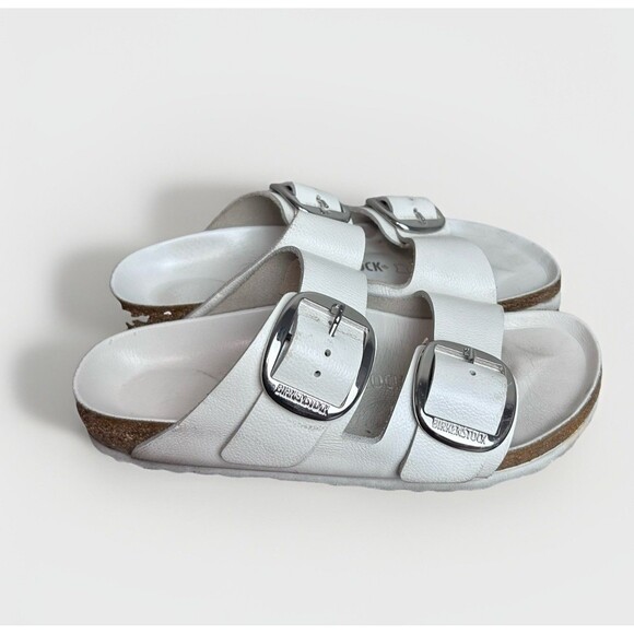 Birkenstock Arizona Big Buckle Women's Sandals Size 37 / 6.5 White Leather Shoes - Picture 1 of 8